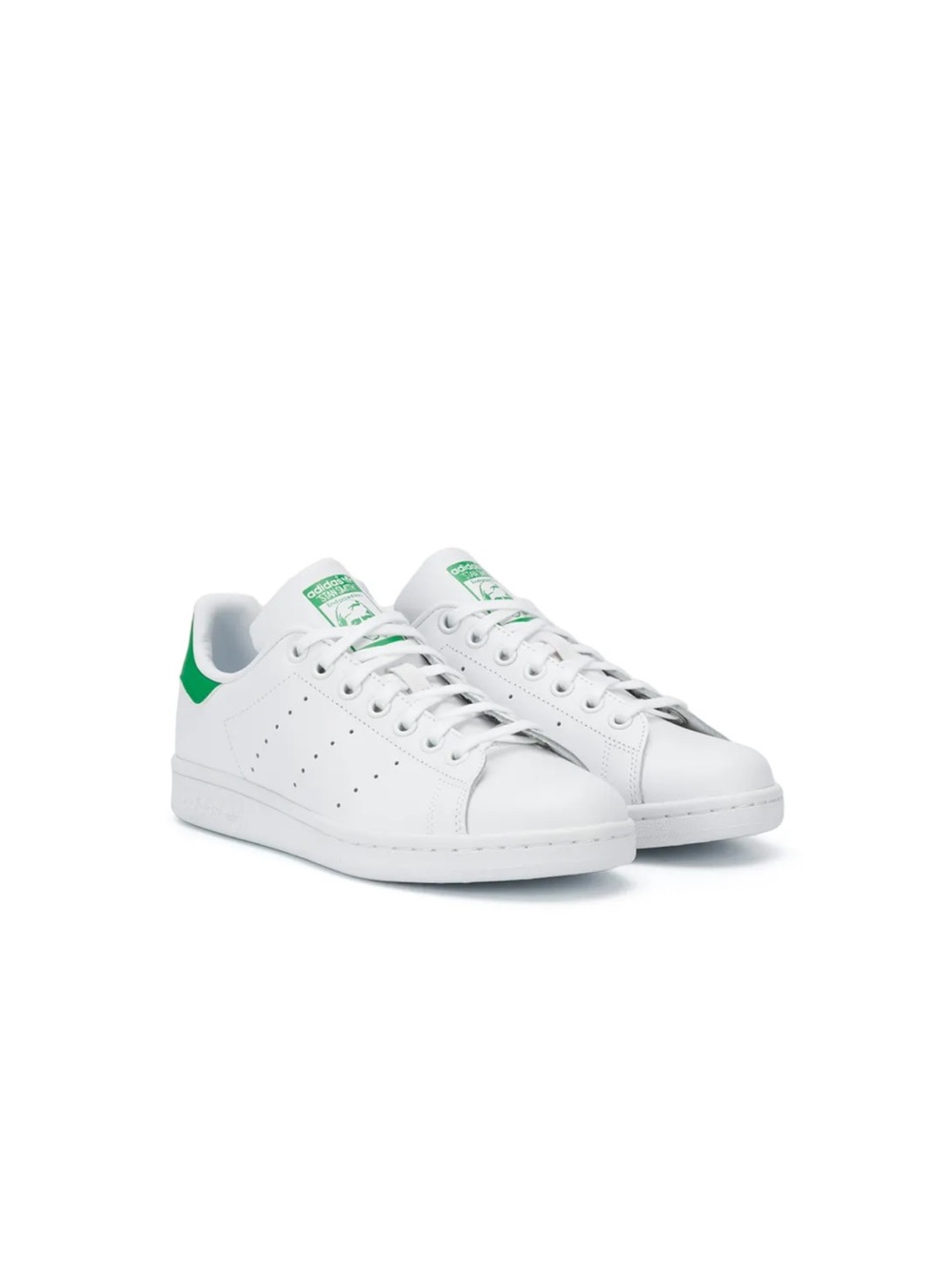 Kids Adidas Stan Smith White Leather Sneakers with Green Heel Accent